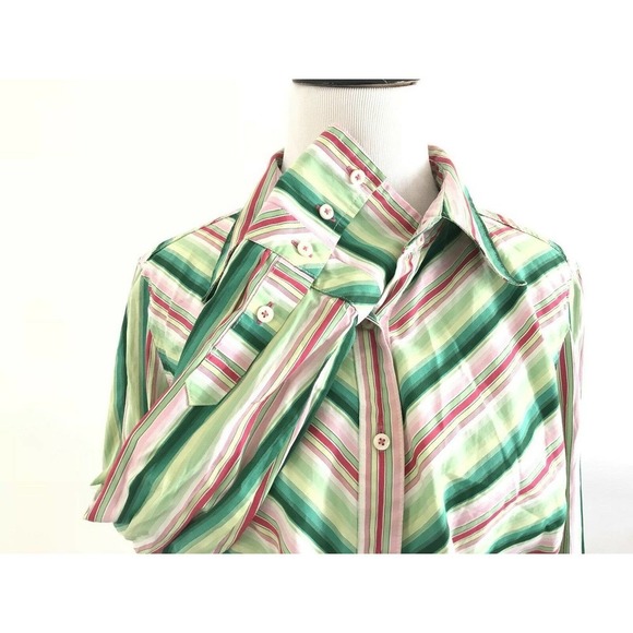 Tommy Hilfiger | Button Front Shirt Womens Size L Green Collar Cuff Cotton - Picture 6 of 12